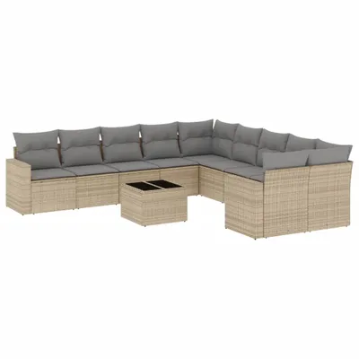 Produktbild von vidaXL 11-tlg. Garten-Sofagarnitur mit Kissen Beige Poly Rattan