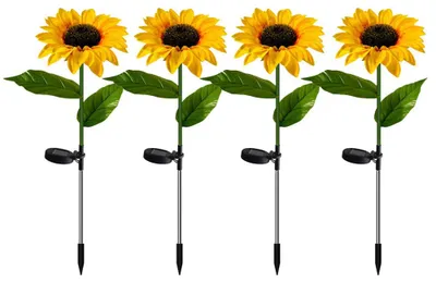 Produktbild von 4er-Set Solarleuchten für den Außenbereich, Sonnenblumen-Gartenleuchten, Terrassenleuchten, Solar-LED, wasserdicht, Blumen, Gartenwege, Dekoration