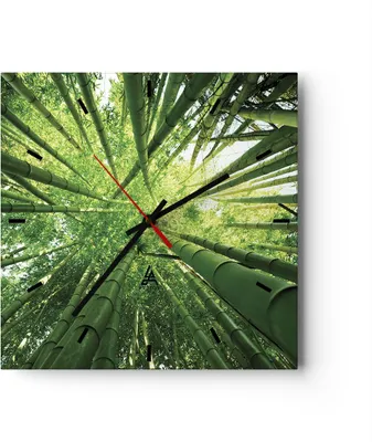 Produktbild von Wanduhr - Quadrat - Glasuhr - Bambus Dschungel Grün - 40x40cm - Schleichendes Uhrwerk - Lautlos - zum Aufhängen bereit - Dekoration Modern - Wanddekoration aus Glas - C3AC40x40-4235