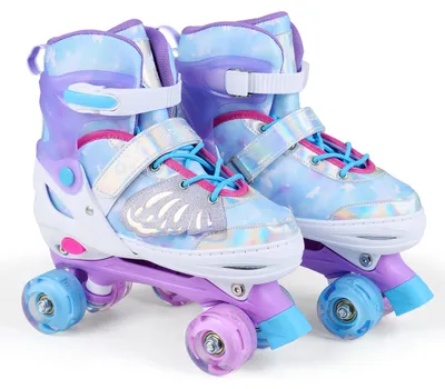 Image de Patins à roulettes COSTWAY pour enfants « Papillon » avec 4 roues lumineuses, patins à roulettes réglables en 4 tailles (38-41), patins à roulettes pour enfants de 9 à 14 ans