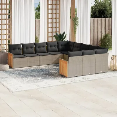 Produktbild von Design 11-tlg. Garten-Sofagarnitur mit Kissen Grau Poly Rattan, Gartenmöbel-Sets 2024 Neu