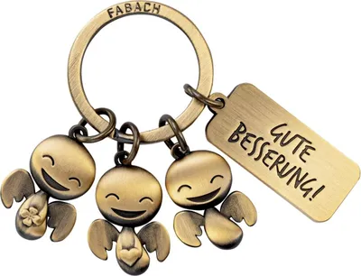 Produktbild von FABACH Schutzengel Schlüsselanhänger Happy-Trio mit Gravur Gute Besserung - Get Well Soon Schlüsselanhänger Viel Glück für Operation - Krankheit Geschenk OP Glücksbringer Krankenhaus