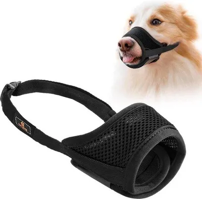 Image de Muselière pour chiens - fermeture velcro - empêche de mordre - respirante - boucle réglable - noire M Muselière