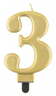 Produktbild von GoDan Goldene Geburtstagskerze Ziffer 3 Tortendekoration