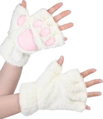 Imagen del producto de Guantes sin dedos con forma de patas de gato, un par, de felpa, para Halloween