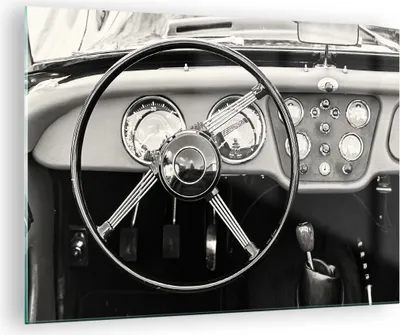 Produktbild von Bilder auf glas - Einteilig - Lenkrad Auto Vintage - 70x50cm - Glasbilder - Wandbilder - Bilder - zum Aufhängen bereit - Wanddekoration aus Glas - Glas Bilder - Wandbild auf Glas - GAA70x50-4853