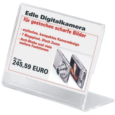 Produktbild von SIGEL PA107 Info-/Preisaufsteller, 9 x 6,5 cm, schräg, einseitige Präsentation, glasklar, Acryl