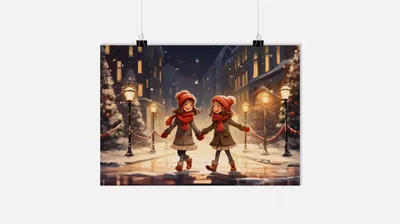 Produktbild von Weihnachtsposter - Mädchen Poster - Schneeposter - Kinderposter - Magisches Poster - Stadtposter - 91x61cm - Perfekt zum Einrahmen