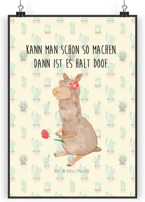 Produktbild von Mr. & Mrs. Panda Bild Alpaka Blume DIN A5 - Kaktus Grün - Geschenk, Lama, Spruch, Lamas, Wandbild, Plakat, Kunstdruck, wanddeko, drucke