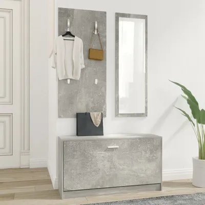 Immagine prodotto di The Living Store Set di mobili per corridoio da 3 pezzi in legno grigio cemento