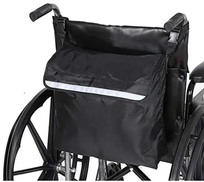 Produktbild von Rollstuhltasche Hinten Wasserdicht Oxford Rollstuhl Tasche Groß Schwarz Rollstuhl Rucksack Aufbewahrungstasche mit reflektierenden Streifen für Rollst