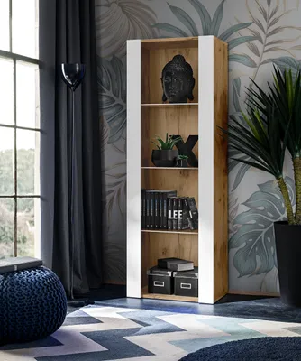 Produktbild von Komodee | Vitrine Schrank Tivoli mit 3 Regalböden, Korpus Wotan Matt Frontfarbe Weiß Matt, ohne LED