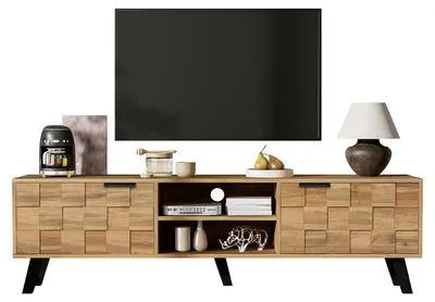 Produktbild von Lowboard / TV‑Schrank / TV‑Lowboard mit 2 Türen, 2 offenen Fächern, 160,5×35,5×45 cm