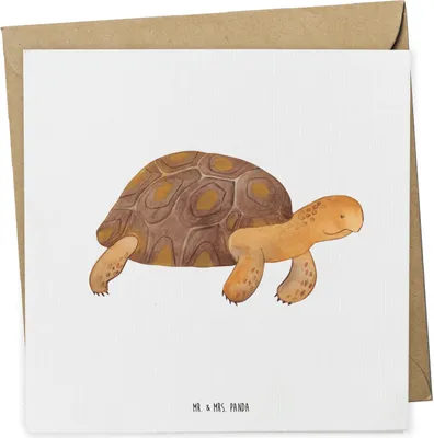 Produktbild von Mr. & Mrs. Panda Grußkarte Schildkröte Marschieren - Weiß - Geschenk, Inspiration, Klappkarte, doppelkarte, Schildkröten, Glückwunschkarte, Neustart, faltkarte, Abenteuer