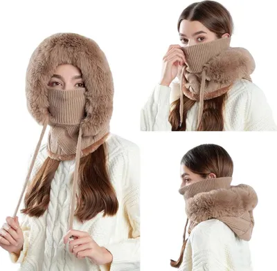 Produktbild von Braune Sturmmaske für Damen - Integrierter Gesichts- & Nackenschutz mit nahtloser Konstruktion für extreme Kälte