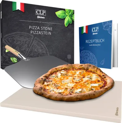 Produktbild von CLP Pizzastein mit Rezept-Buch für Backofen & Grill 38x30 cm einzeln oder als Set,Pizzastein+Schieber
