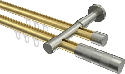 Produktbild von Interdeco Innenlaufstange / Gardinenstange mit Innenlauf Messing-Optik / Edelstahl-Optik, Typ Prestige Mavell (Zylinder Bicolor), 20 mm Ø 2-läufig, 200 cm