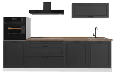 Image de Cuisine Vicco R-Line Anthracite campagne/Blanc 280cm plan de travail Chêne doré, Model 67995