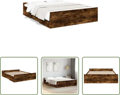 Produktbild von The Living Store Bettgestell mit Schubladen Räuchereiche 150x200cm Holzwerkstoff
