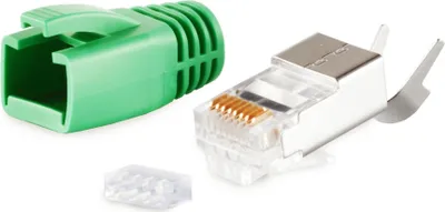 Produktbild von S/CONN maximum connectivity Netzwerk Modular Stecker RJ45 SET für Verlegekabel bis AWG 23, Stecker mit Zugentlastung, Einführhilfe und Tülle, grün VE 1 (72067-G)