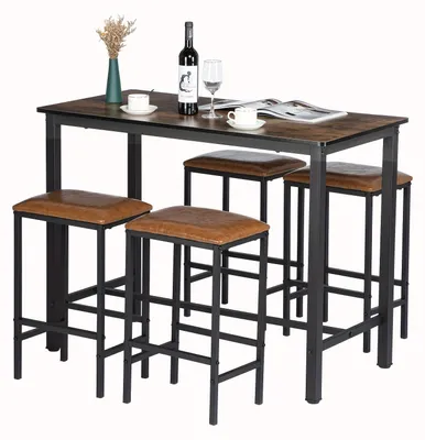 Productafbeelding van Bartafelset - Bartafel - Barkrukken Set - Eettafel - Keukentafel - Industrieel Design - MDF Hardhoutlook