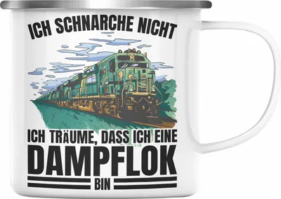Produktbild von Trendation - Ich Schnarche Nicht Emaille Tasse Lokomotive Dampflok Spruch Geschenk für lokführer Eisenbahn Geschenkidee für Männer (Silber)