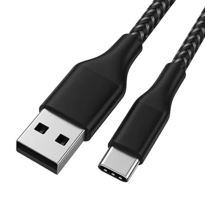 Produktbild von Nylon Schnellladekabel / Datenkabel USB A - USB C Schwarz 1m für iPhone 15 / 16 / Pro / Max / Samsung / Google Pixel / Xiaomi / OnePlus etc.
