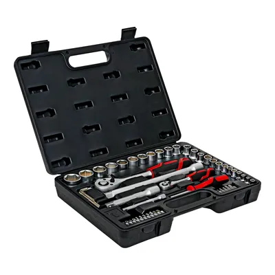 Produktbild von STIER Steckschlüsselsatz, 54 teilig, 1/4 Zoll und 1/2 Zoll, Schraubenschlüssel und Bits, Bitsatz, Ratschenschlüsselset, Steckschlüssel, Ratsche, Bit Set