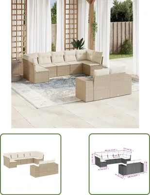 Produktbild von The Living Store 9-tlg. Garten-Sofagarnitur mit Kissen Beige Poly Rattan