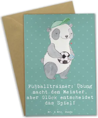Produktbild von Mr. & Mrs. Panda Grußkarte Fußballtrainer Erfolgskick - Meeresbrise - Geschenk, weihnachtskarten, Berufsliebe, Beruf, Team, hochzeitskarten, inspirierender Spruch, Berufe