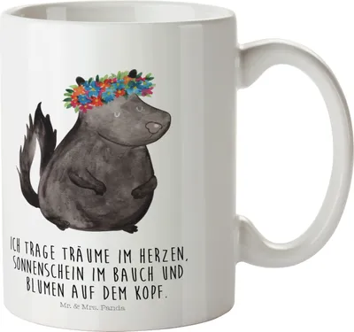 Produktbild von Mr. & Mrs. Panda Plastikbecher Stinktier Mädchen - Weiß - Geschenk, Camping Tasse, Stinker, Namaste, Trinklernbecher, Kindertasse, Wildtier, Pott, Raubtier, Haferl, Yoga