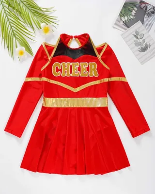 Produktbild von Strahlende Cheerleaderin: Komplettset für Mädchen in Größe 164 Cm - Langarm-Crop-Top, Rock, Pompoms & Socken für Halloween, Karneval, Fasching & Sport