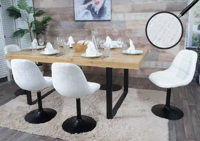 Produktbild von 6er-Set Esszimmerstuhl MCW-A60, Küchenstuhl Stuhl Drehstuhl, Stahl MVG Stoff/Textil Chenille (465g/m²)  creme
