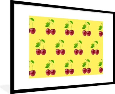 Produktbild von MuchoWow® MuchoWow® Gerahmtes Poster Kirschen - Rot - Muster 90x60 cm - Poster mit zchwarzem Bilderrahmen - Wanddekoration - Fotos