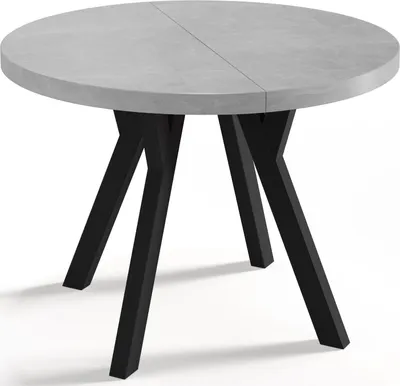 Obrázek produktu pro Designový Kulatý Rozkládací Jídelní Stůl – Styl Podkroví, Industriální, Úsporný – Černé Nohy – 100–150 cm – 6–8 Míst na Sezení  – Šedý Beton - 150 cm
