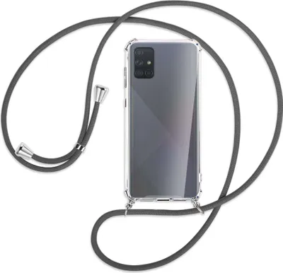 Produktbild von Handykette Backcover-Schutzhülle mit Band (Metall silberfarben) für Samsung Galaxy A71 (A715) - dunkelgrau