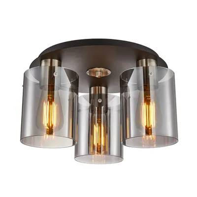 Zdjęcie produktu dla Lampa wisząca szare szklane klosze Sardo nikiel satynowany 3xE27x40W metal wym:22x39x39cm IP20 Italux
