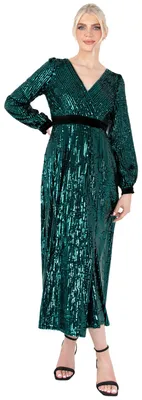 Produktbild von Lovedrobe Women's Midaxi Dress Ladies Sequin Embellished Long Sleeve V-Neck Faux