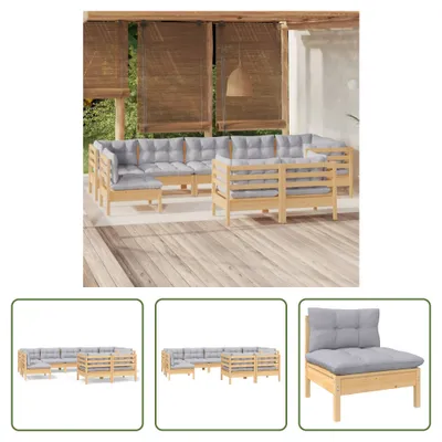 Produktbild von The Living Store 9-tlg. Garten-Lounge-Set mit Grauen Kissen Kiefer Massivholz