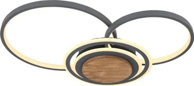 Produktbild von Globo Lighting Deckenleuchte Metall Graphit, Holz dunkelbraun, Acryl opal, LxBxH: 650x450x80mm, inkl. LED 40W 230V, 4600lm Source, 1800lm Output, 3000K