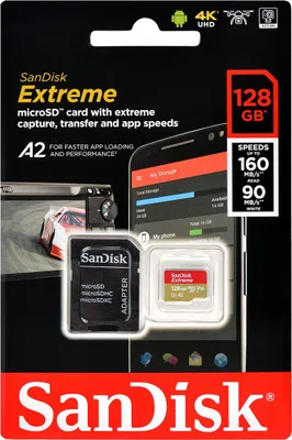Zdjęcie produktu dla SanDisk 128GB Extreme microSDXC, 128 GB, MicroSDXC, Klasa 10, 100 MB/s, 90 MB/s, Class 3 (U3)