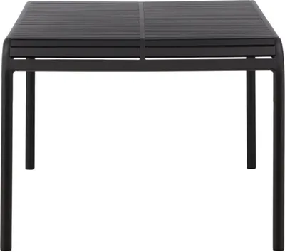 A black table is shown from a front-facing, slightly elevated angle against a white background.