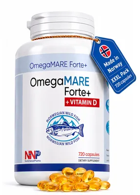 Produktbild von Omega-3 Jahresvorrat (720 Kapseln) | XXXL Pack aus wildem norwegischem Fisch | mit EPA, DHA, DPA & Vitamin D3 | OmegaMARE Forte+