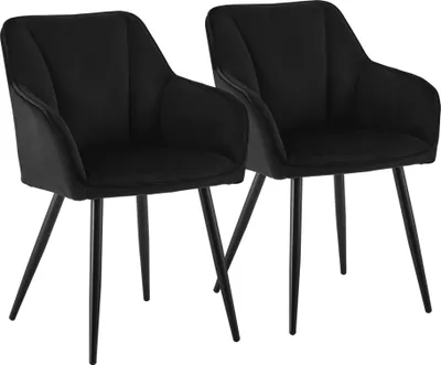Image de CLIPOP Chaises de salle à manger (lot de 2) en velours, avec accoudoirs, assise rembourrée, noir