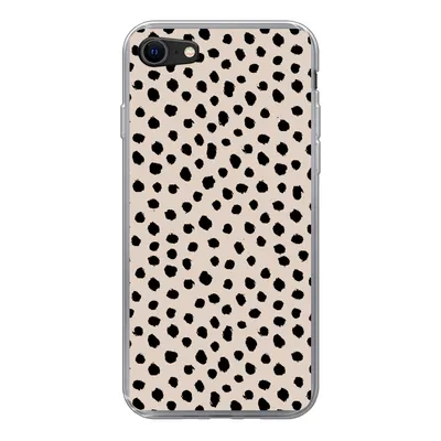 Produktbild von MuchoWow® Handyhülle Schutzhülle Hülle für iPhone SE 2020 Polka dots - Schwarz - Beige Silikon Softcase Handy Hülle - Kartenbesitzer