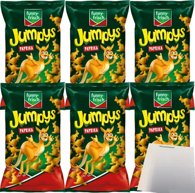 Produktbild von Funny-Frisch Jumpys Kartoffelsnacks in Känguruform 6er Pack (6x75G) + usy Block