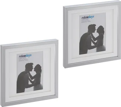 Immagine prodotto di Set di 2 cornici Relaxdays, 25x25 cm, quadrate, cornici da appendere o appoggiare, con passe-partout, argento