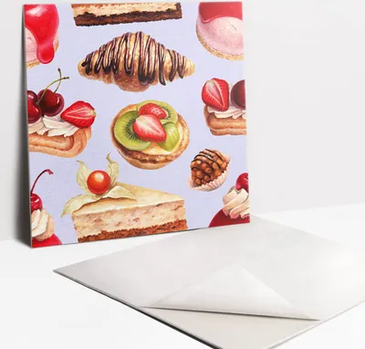 Produktbild von Fliesenaufkleber Set - 9 Stück Selbstklebende PVC Fliesen-Designs - Für Bad und Küche 30 x 30 - Dessert zeichnen