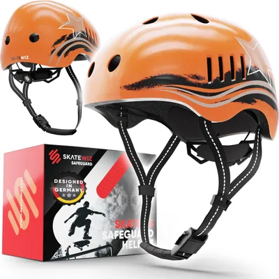 Produktbild von SKATEWIZ Fahrradhelm Skaterhelm für Kinder und Jugendliche - Extrem leicht - FIDLOCK Magnetschnalle - Größe-L - 57-61cm;Orange