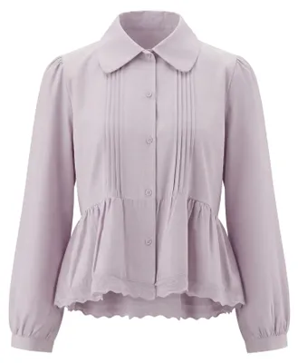 Produktbild von Damen Bluse lila Größe S reguläre Passform mit klassischem Kragen und langen Puffärmeln